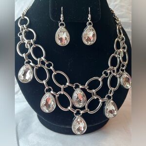 Elegant Silver Tone Jewelry Set with Clear Crystals
